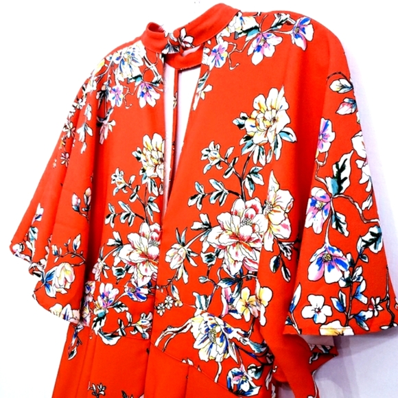 Nwot Truth & Fable Red Multicolor Floral Flutter Sleeve Maxidress - Picture 4 of 14